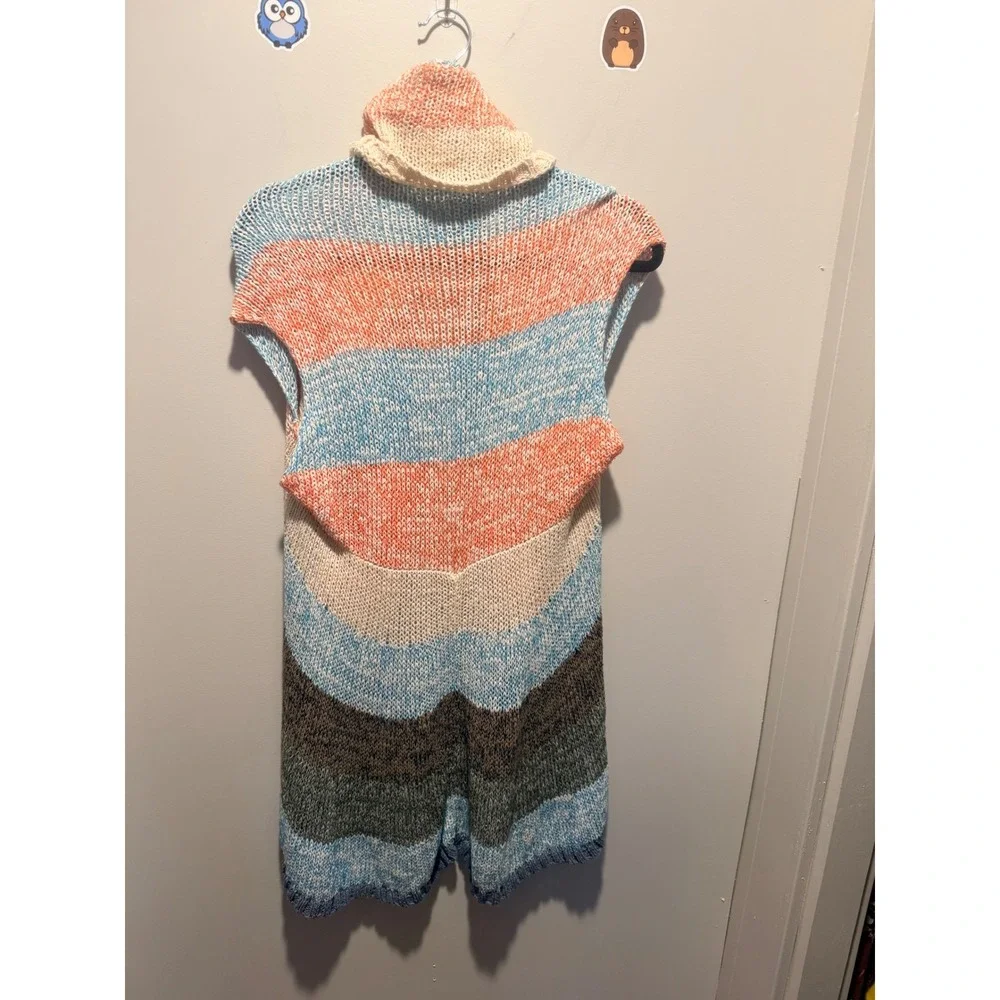 Cabi Multi Color Striped Sleeveless Cardigan Vest Shawl Collar Medium 0066 - Picture 5 of 6